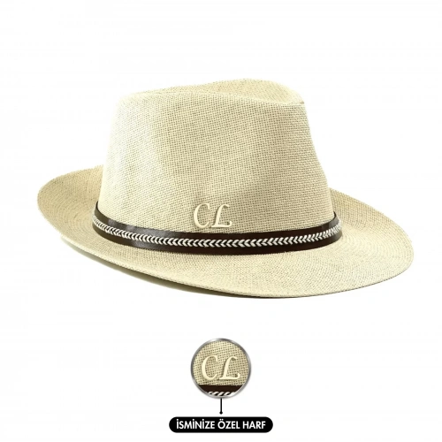 İsme Özel Hasır Fötr Şapka - AB01006 - Bej