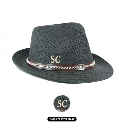 İsme Özel Hasır Fötr Şapka - AB01006 - Siyah