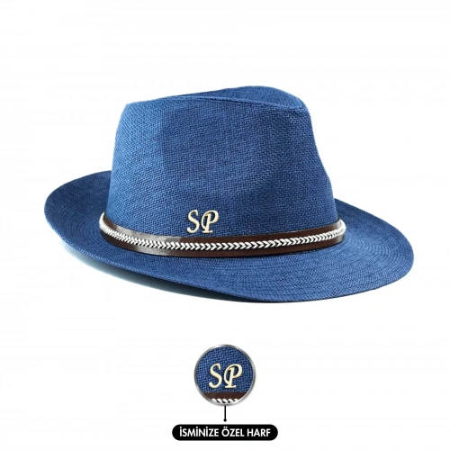 İsme Özel Hasır Fötr Şapka - AB01006 - Lacivert