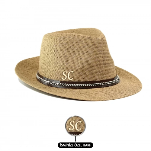 İsme Özel Hasır Fötr Şapka - AB01006 - Camel