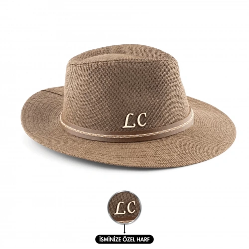 İsme Özel Hasır Fötr Şapka - AB01006 - Kahverengi