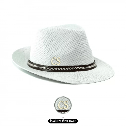 İsme Özel Hasır Fötr Şapka - AB01006 - Beyaz