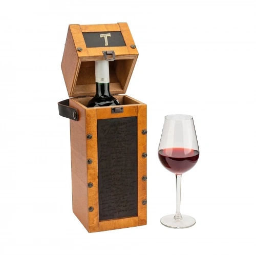 İsme Özel Kare Kapaklı Tekli Şaraplık - HH06001 - Taba