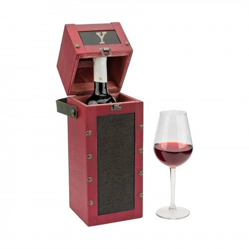 İsme Özel Kare Kapaklı Tekli Şaraplık - HH06001 - Bordo