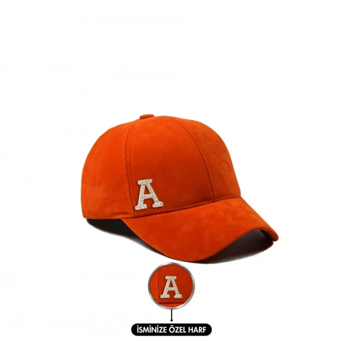 İsme Özel Süet Kep Şapka - AB01013 - Turuncu