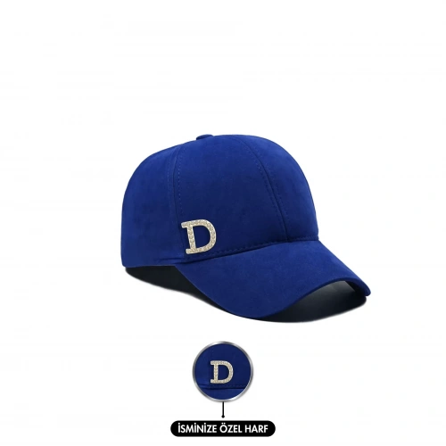 İsme Özel Süet Kep Şapka - AB01013 - Saks Mavisi