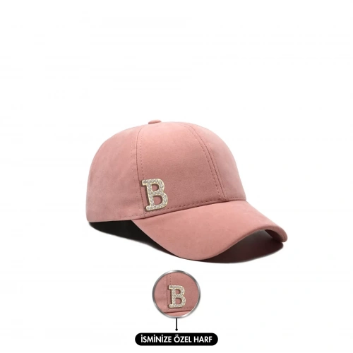 İsme Özel Süet Kep Şapka - AB01013 - Pudra