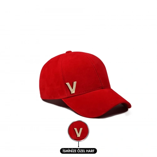 İsme Özel Süet Kep Şapka - AB01013 - Kırmızı