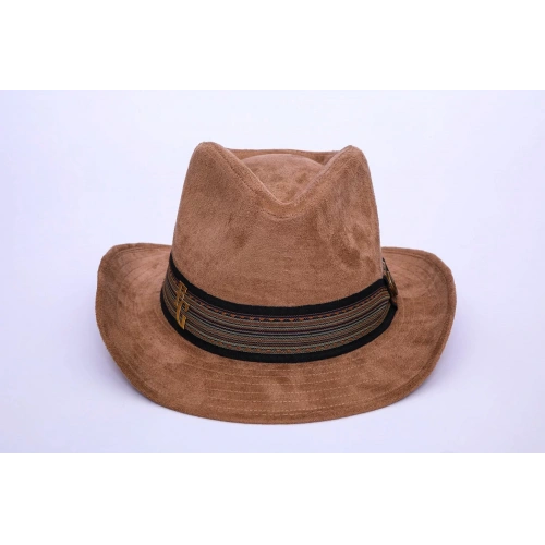 İsme Özel Süet Kovboy Fötr Şapka - AB01007 - Açık Kahverengi