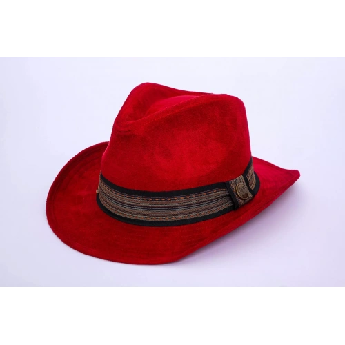 İsme Özel Süet Kovboy Fötr Şapka - AB01007 - Bordo
