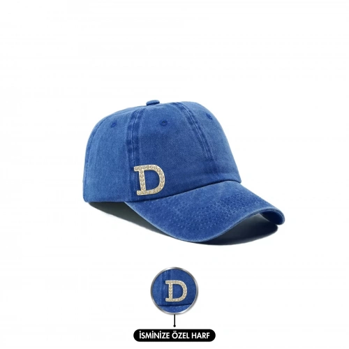 İsme Özel Yıkamalı Kep Şapka - AB01010 - Saks Mavisi