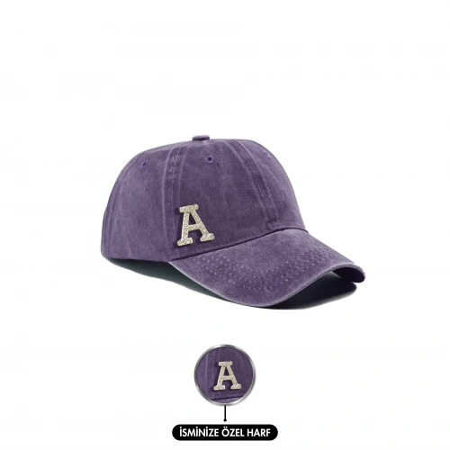 İsme Özel Yıkamalı Kep Şapka - AB01010 - Mor