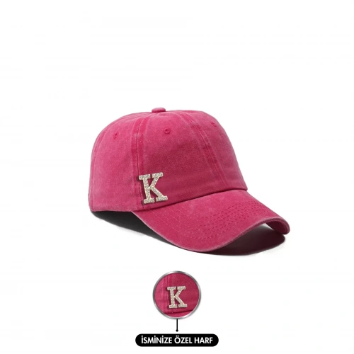 İsme Özel Yıkamalı Kep Şapka - AB01010 - Fuşya