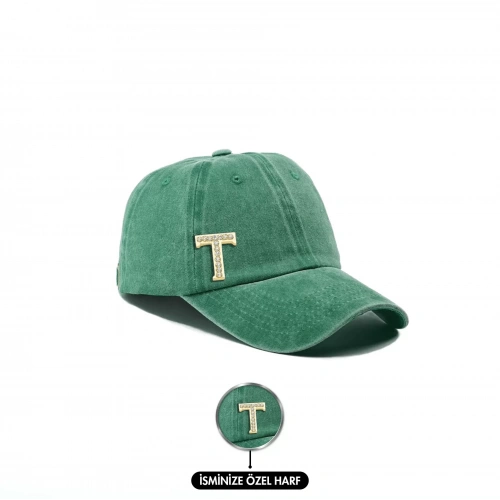 İsme Özel Yıkamalı Kep Şapka - AB01010 - Yeşil