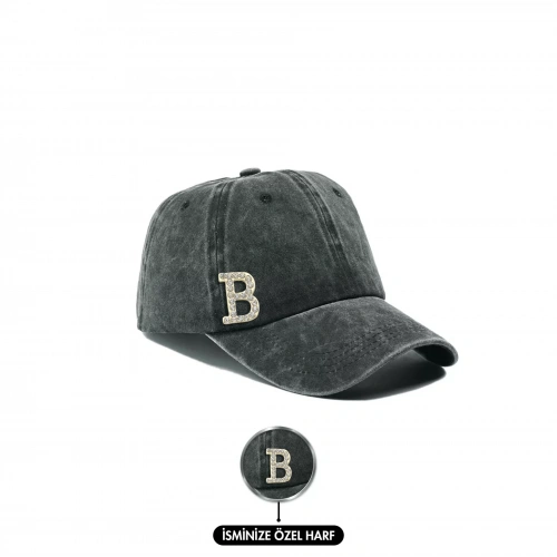 İsme Özel Yıkamalı Kep Şapka - AB01010 - Siyah