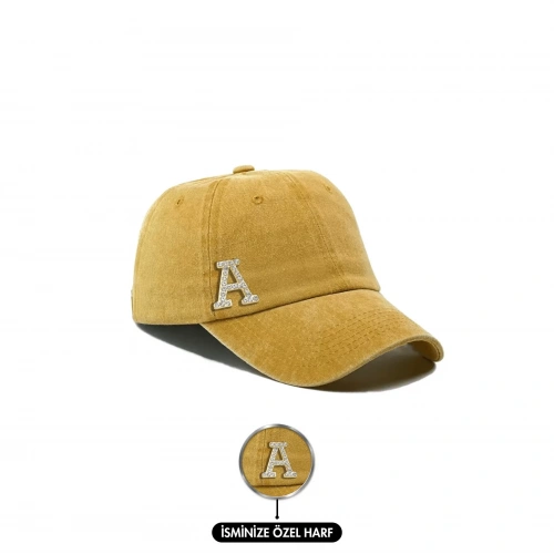 İsme Özel Yıkamalı Kep Şapka - AB01010 - Sarı