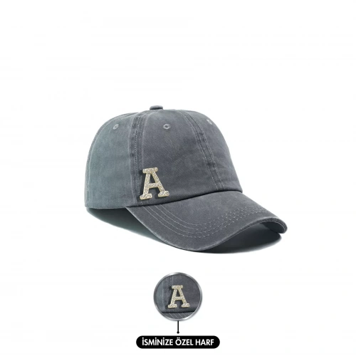 İsme Özel Yıkamalı Kep Şapka - AB01010 - Gri