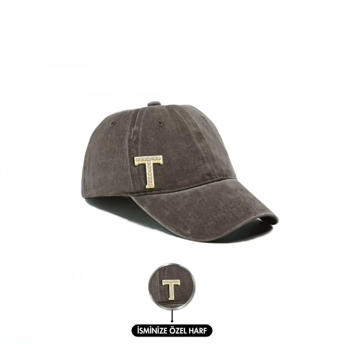 İsme Özel Yıkamalı Kep Şapka - AB01010 - Kahverengi