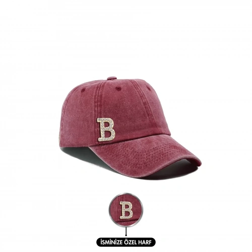 İsme Özel Yıkamalı Kep Şapka - AB01010 - Mürdüm