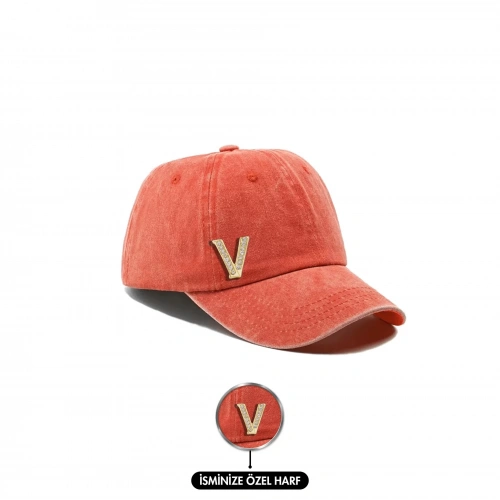 İsme Özel Yıkamalı Kep Şapka - AB01010 - Turuncu