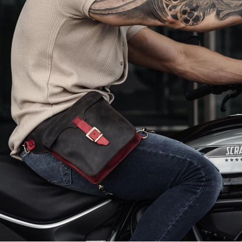 İsme Özel All in One Bel ve Bacak Çantası - %100 Deri - AC15001 - Kırmızı/Antrasit