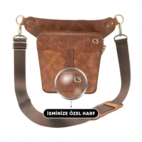 İsme Özel All in One Bel ve Bacak Çantası - %100 Deri - AC15001 - Kahverengi