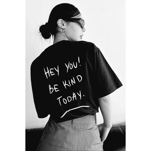 Unisex Baskılı Oversize T-Shirt - Siyah