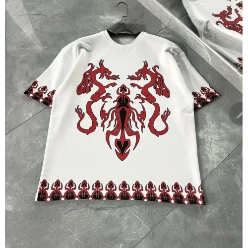 Unisex Bisiklet Yaka Baskılı Oversize T-Shirt - Beyaz