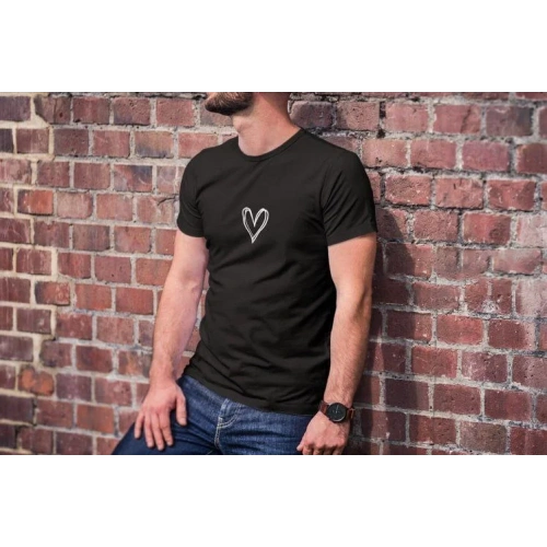 Unisex Bisiklet Yaka Baskılı Oversize T-Shirt - Siyah