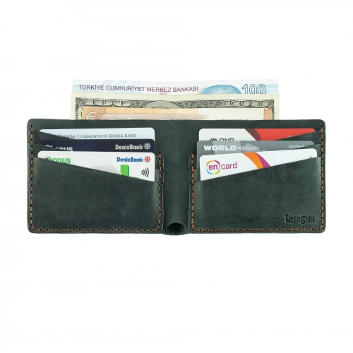 İsme Özel Dikey Uzun Klasik Cüzdan - %100 Crazy Deri - A010004 - Haki