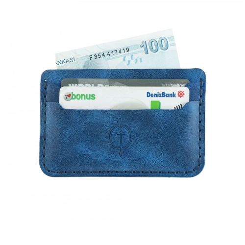 İsme Özel Yatay Kartlık - %100 Rainbow Deri - A011001 - Saks Mavisi