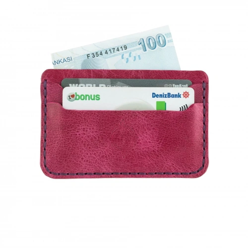 İsme Özel Yatay Kartlık - %100 Rainbow Deri - A011001 - Fuşya