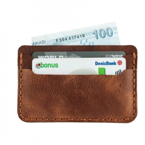 İsme Özel Yatay Kartlık - %100 Rainbow Deri - A011001 - Kahverengi