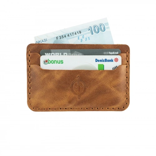 İsme Özel Yatay Kartlık - %100 Rainbow Deri - A011001 - Camel