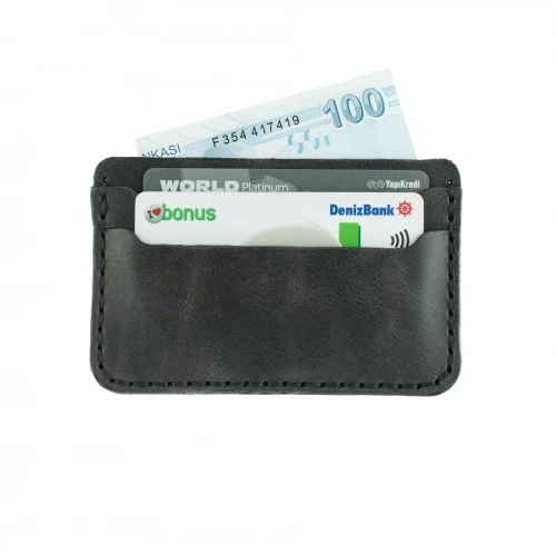 İsme Özel Yatay Kartlık - %100 Rainbow Deri - A011001 - Antrasit