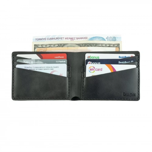 İsme Özel Yatay Klasik Cüzdan - %100 Rainbow Deri - A010001 - Antrasit