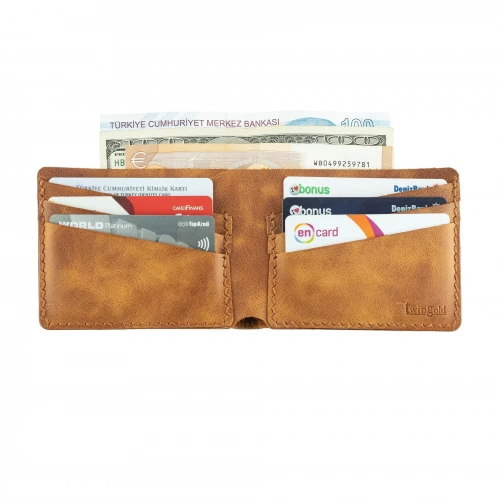 İsme Özel Yatay Klasik Cüzdan - %100 Rainbow Deri - A010001 - Camel