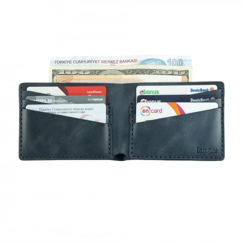 İsme Özel Yatay Klasik Cüzdan - %100 Rainbow Deri - A010001 - Lacivert