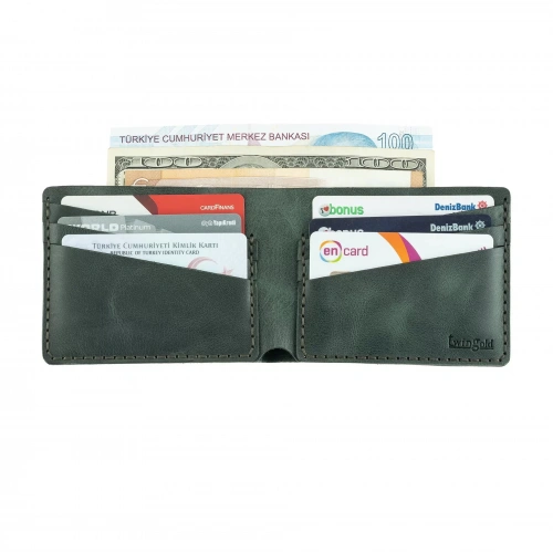 İsme Özel Yatay Klasik Cüzdan - %100 Rainbow Deri - A010001 - Haki