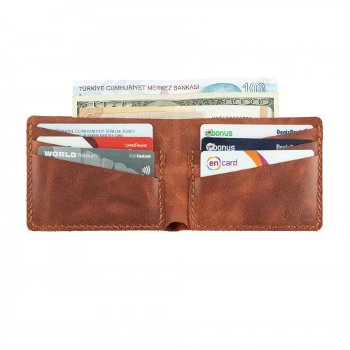 İsme Özel Yatay Klasik Cüzdan - %100 Rainbow Deri - A010001 - Tobacco