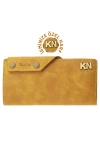 İsme Özel Dikey Çıtçıtlı Uzun Cüzdan - %100 Rainbow Deri - A010006 - Hardal Sarısı
