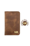 İsme Özel Dikey Mini Cüzdan - %100 Rainbow Deri - A010005 - Kahverengi