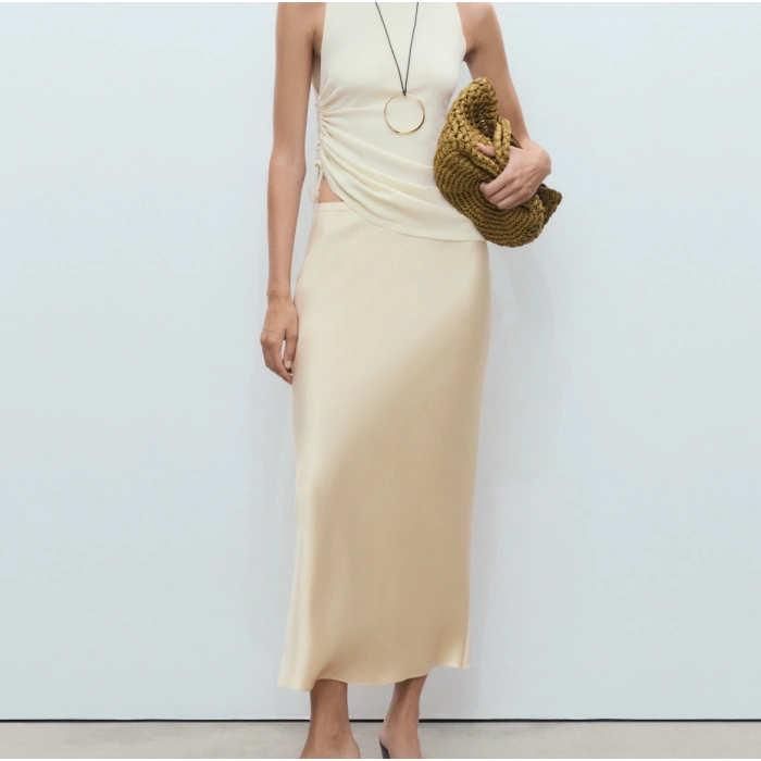 Kadın Saten Midi Etek | Lastikli Bel, Yüksek Bel, Kemersiz | Şık ve Rahat A Kesim