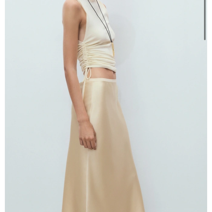 Kadın Saten Midi Etek | Lastikli Bel, Yüksek Bel, Kemersiz | Şık ve Rahat A Kesim