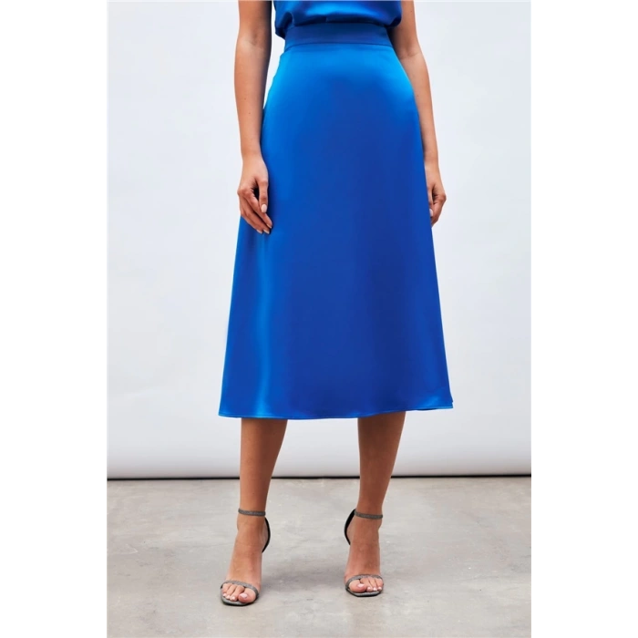 Kadın Saten Midi Etek | Lastikli Bel, Yüksek Bel, Kemersiz | Şık ve Rahat A Kesim