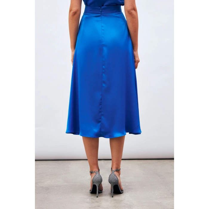 Kadın Saten Midi Etek | Lastikli Bel, Yüksek Bel, Kemersiz | Şık ve Rahat A Kesim