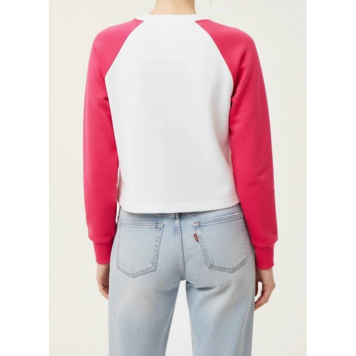Sıcak Tutan Kışlık | Kadın Kiraz Nakışlı Pembe Beyaz 3 İplik Şardonlu Reglan Kol Sweatshirt