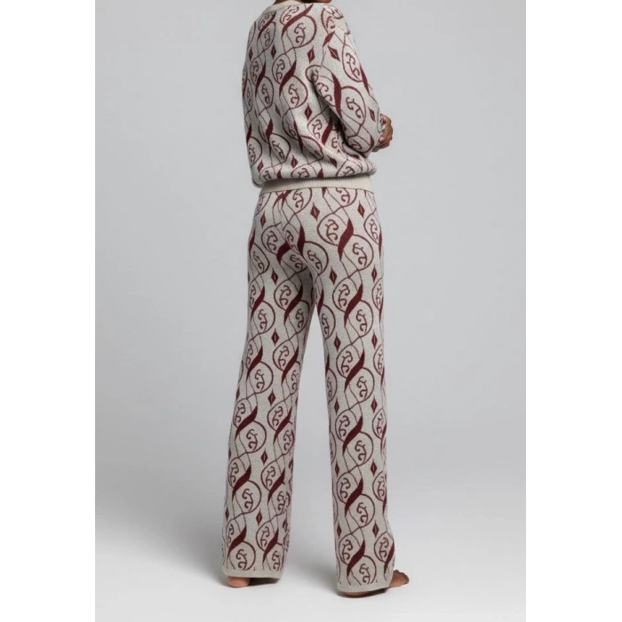 Sıcak Tutan Kışlık | Desenli Kadın Alt Üst Triko Takım Pamuk Akrilik Geniş Paça