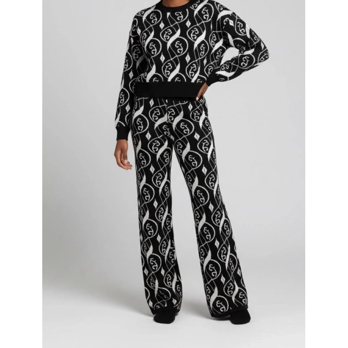 Sıcak Tutan Kışlık | Desenli Kadın Alt Üst Triko Takım Pamuk Akrilik Geniş Paça