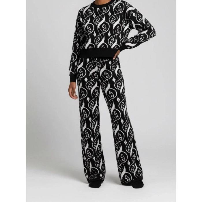 Sıcak Tutan Kışlık | Desenli Kadın Alt Üst Triko Takım Pamuk Akrilik Geniş Paça